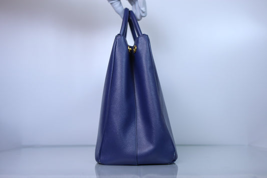 Prada Galleria Large Double Zip Tote Blue Saffiano Lux Leather