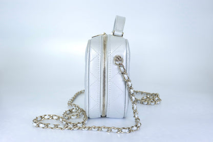 Chanel Metallic Silver Quilted Lambskin Vanity Case | Champagne Gold Hardware