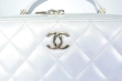 Chanel Metallic Silver Quilted Lambskin Vanity Case | Champagne Gold Hardware