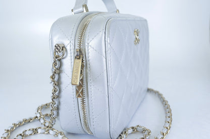 Chanel Metallic Silver Quilted Lambskin Vanity Case | Champagne Gold Hardware