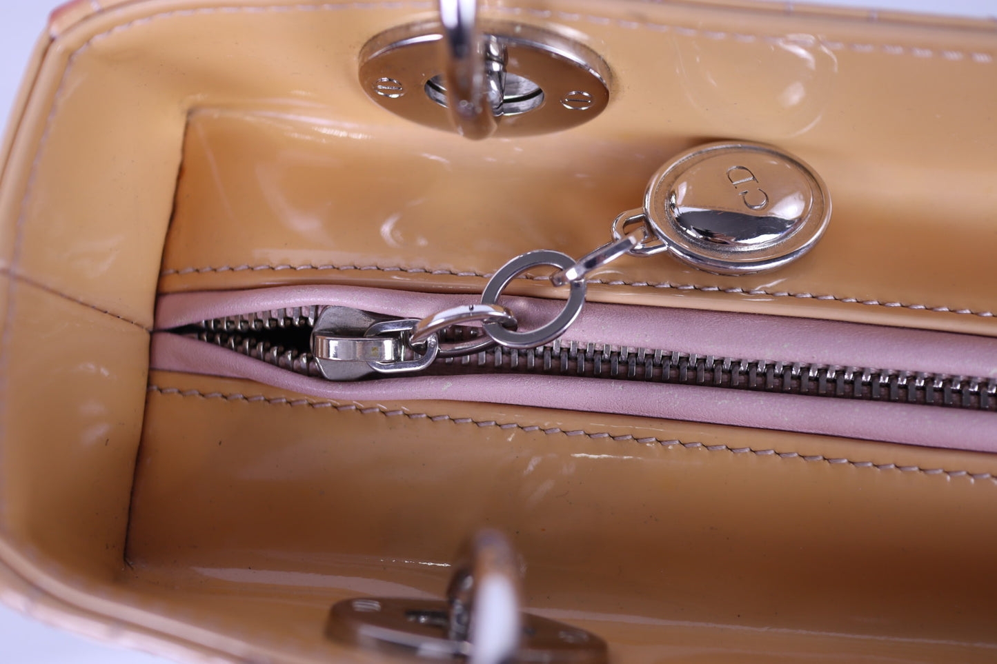 Christian Dior Lady Dior Medium Patent Cannage Rose Clair Bag