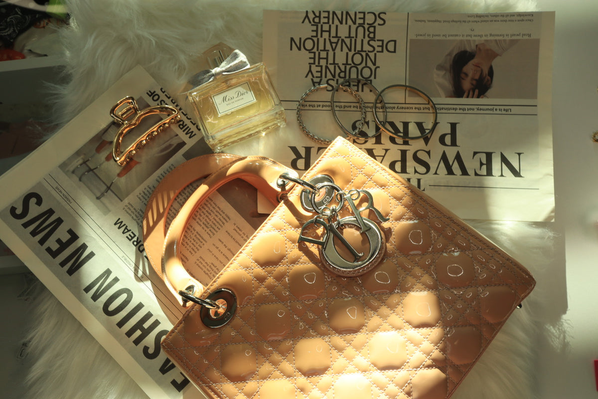 Christian Dior Lady Dior Medium Patent Cannage Rose Clair (Peach) Bag