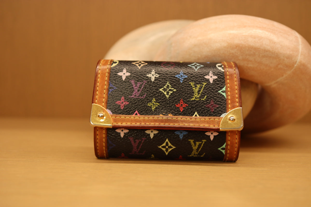 Louis Vuitton x Takashi Murakami Black Multicolor Porte Monnaie Plat Coin Purse