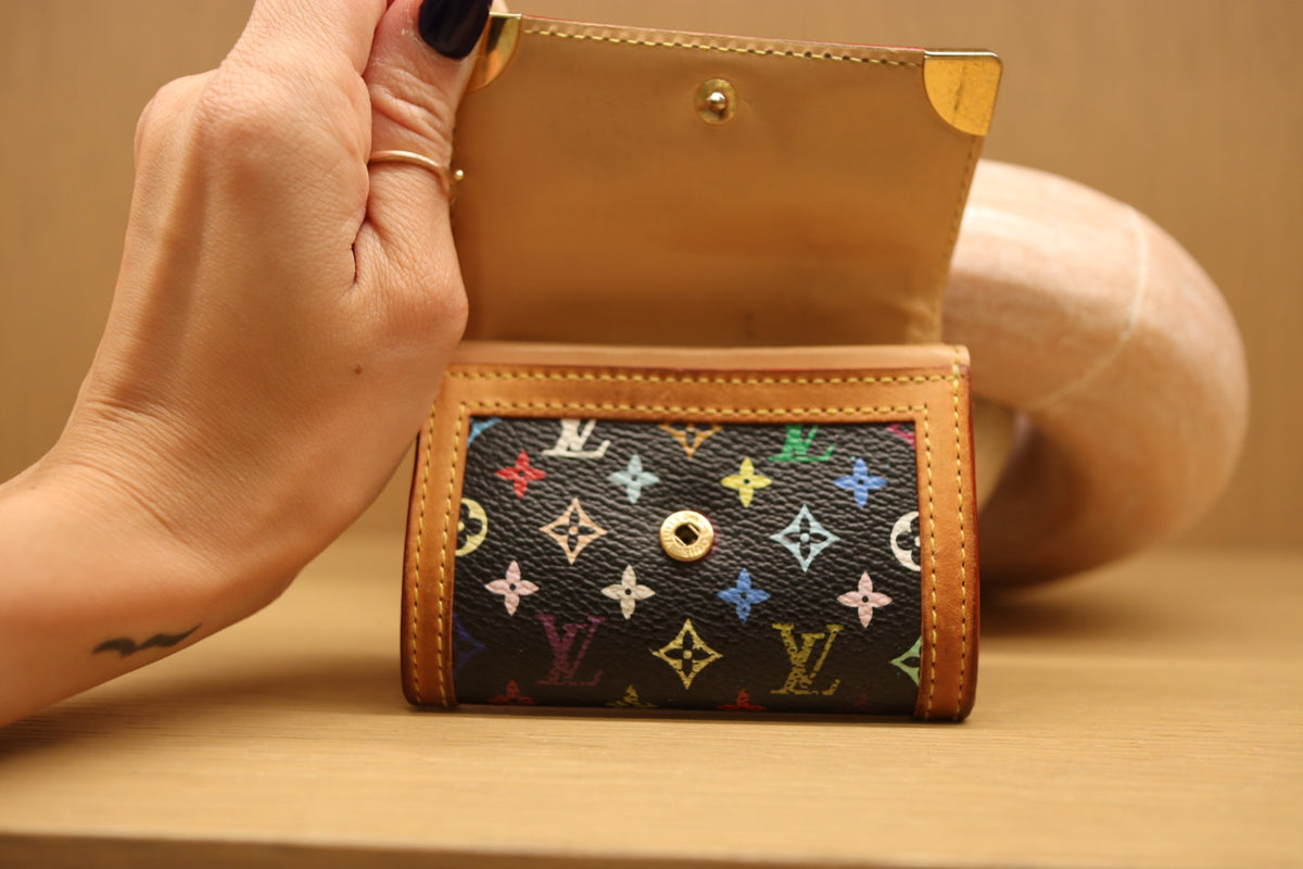 Louis Vuitton x Takashi Murakami Black Multicolor Porte Monnaie Plat Coin Purse