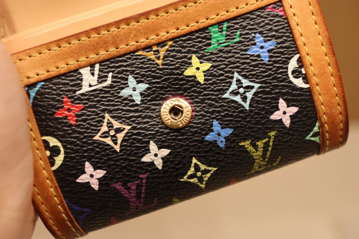 Louis Vuitton x Takashi Murakami Black Multicolor Porte Monnaie Plat Coin Purse