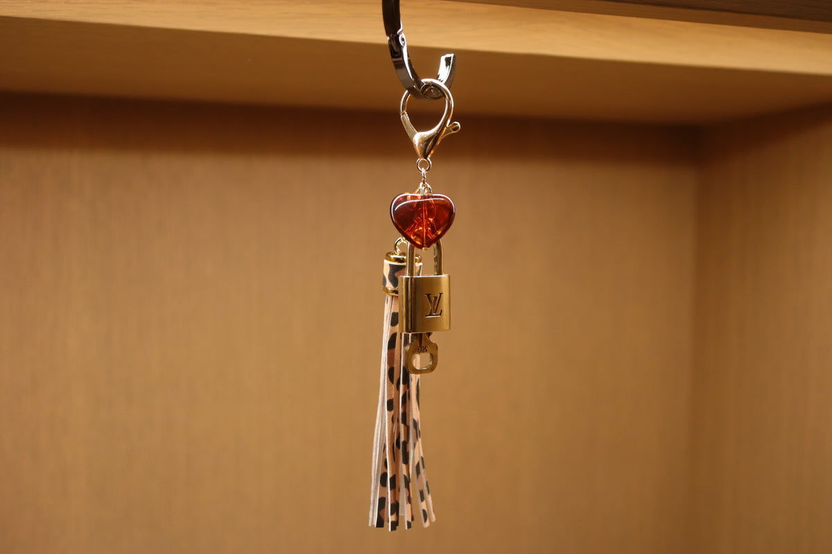 Louis Vuitton Lock & Key Amber Heart Leopard Bag Charm | No. 309