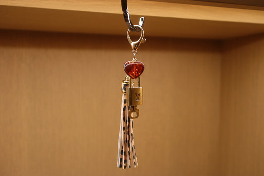 Louis Vuitton Lock & Key Amber Heart Leopard Bag Charm | No. 309