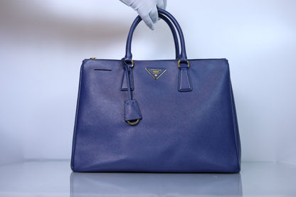 Prada Galleria Large Double Zip Tote Blue Saffiano Lux Leather