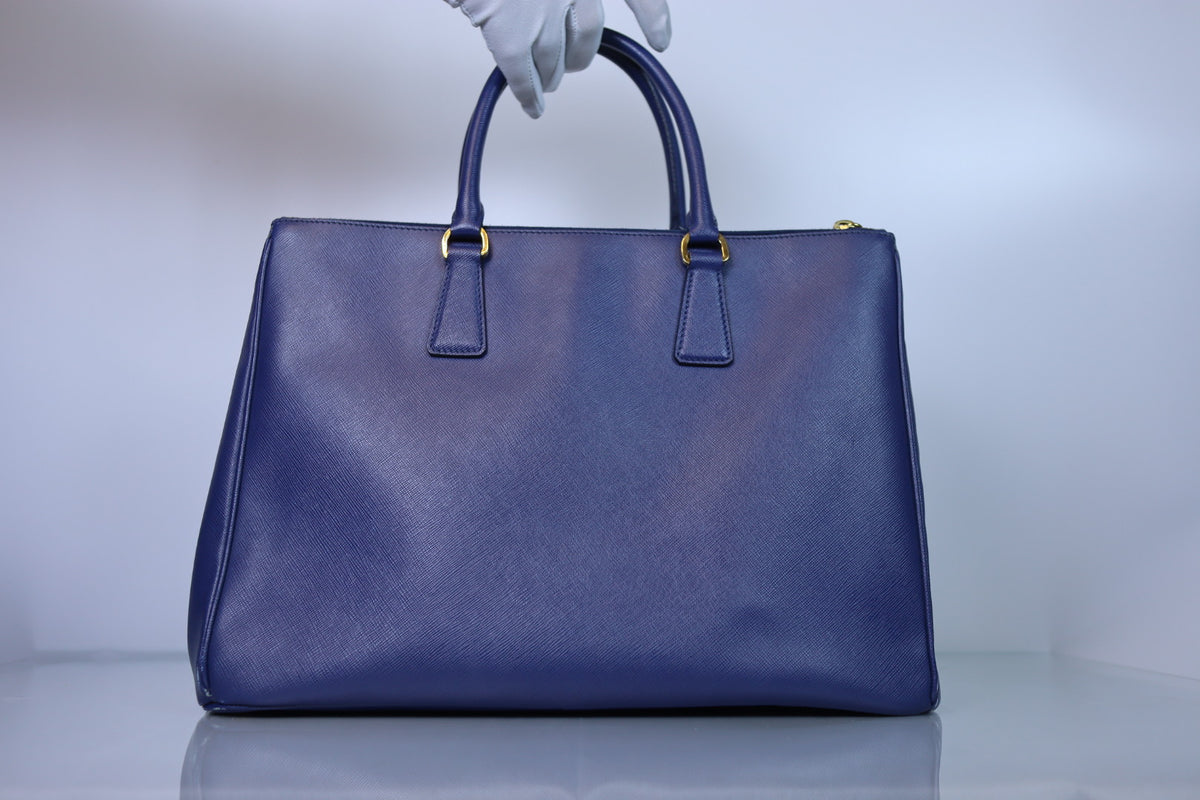 Prada Galleria Large Double Zip Tote Blue Saffiano Lux Leather