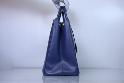 Prada Galleria Large Double Zip Tote Blue Saffiano Lux Leather