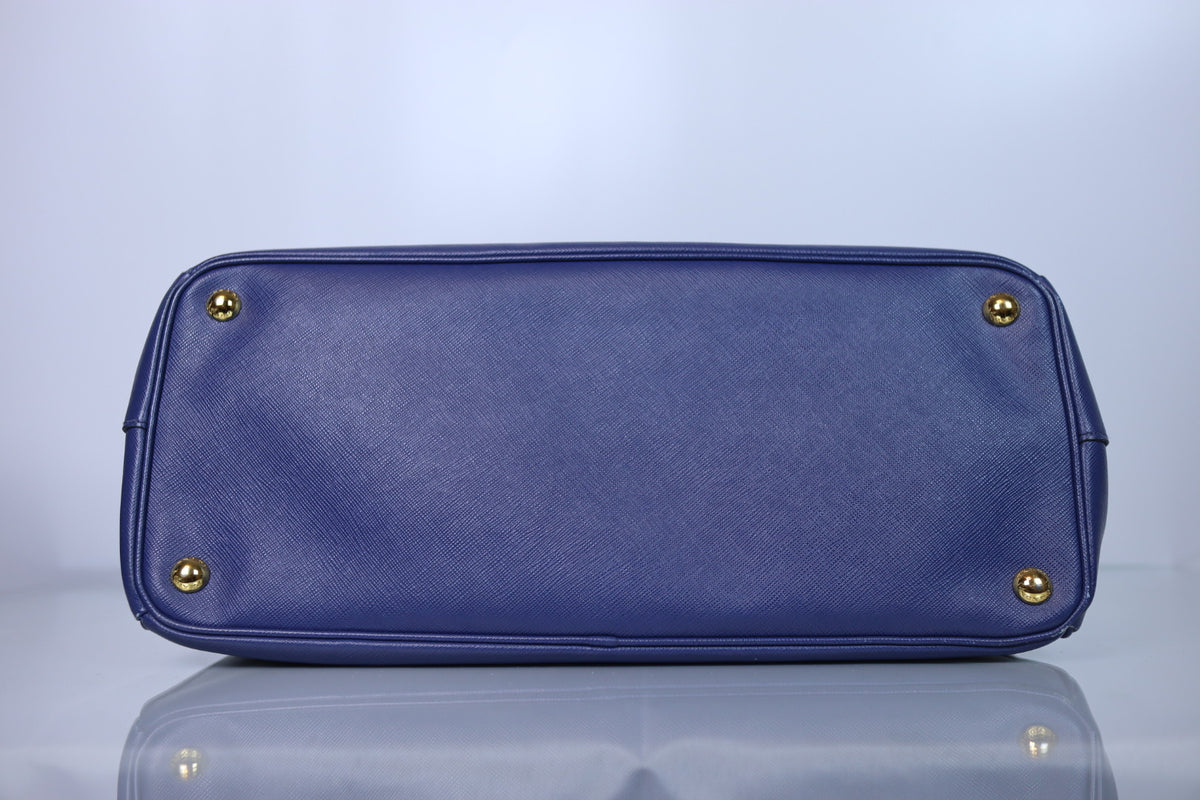 Prada Galleria Large Double Zip Tote Blue Saffiano Lux Leather