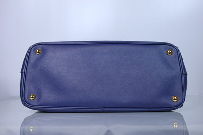 Prada Galleria Large Double Zip Tote Blue Saffiano Lux Leather