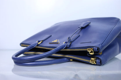 Prada Galleria Large Double Zip Tote Blue Saffiano Lux Leather