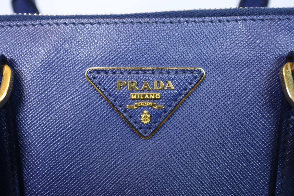 Prada Galleria Large Double Zip Tote Blue Saffiano Lux Leather