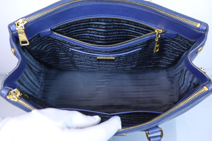 Prada Galleria Large Double Zip Tote Blue Saffiano Lux Leather
