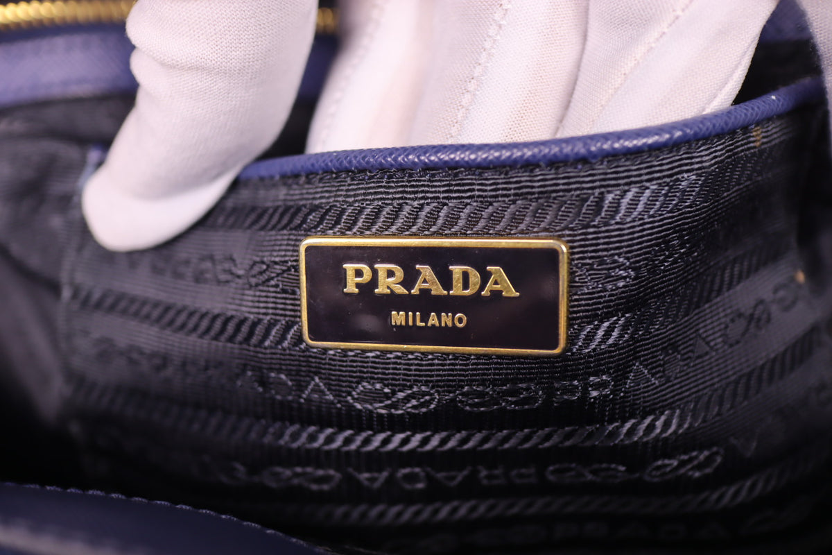 Prada Galleria Large Double Zip Tote Blue Saffiano Lux Leather