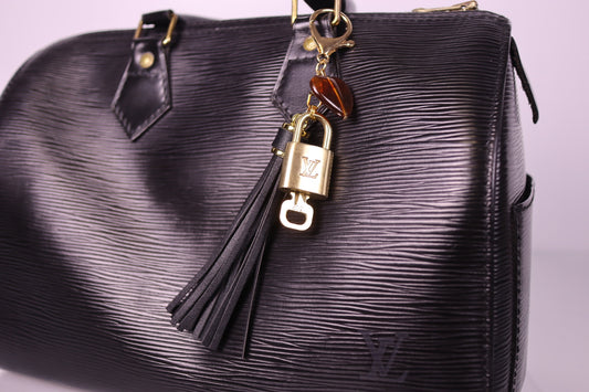 Louis Vuitton Lock & Key Amber Heart Black Bag Charm | No. 302