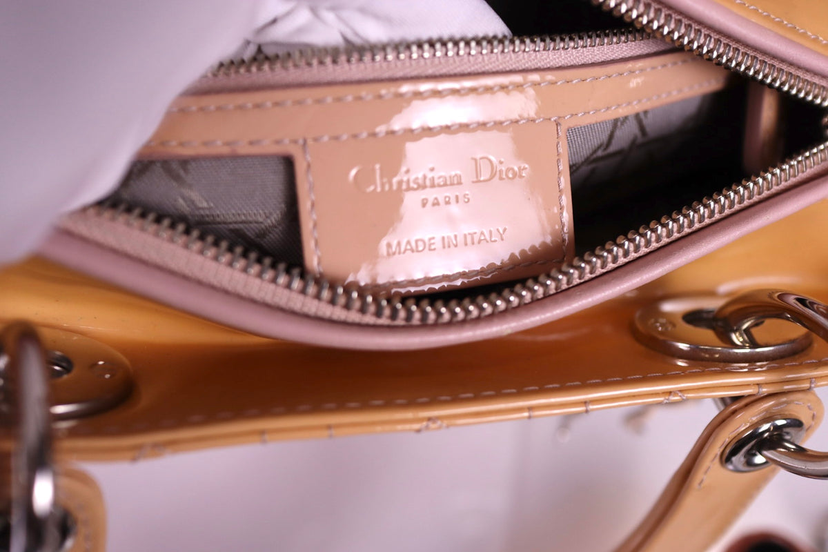 Christian Dior Lady Dior Medium Patent Cannage Rose Clair Bag