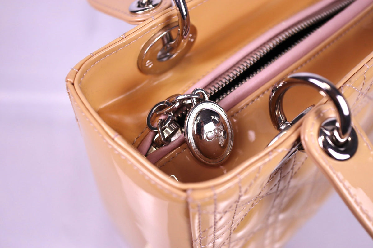 Christian Dior Lady Dior Medium Patent Cannage Rose Clair Bag