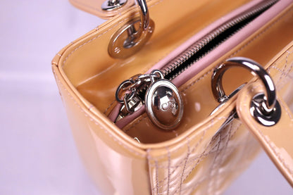 Christian Dior Lady Dior Medium Patent Cannage Rose Clair Bag
